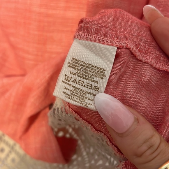 Free People Slubby Road Trip Lace Crochet Back Button Down Shirt - Picture 5 of 7